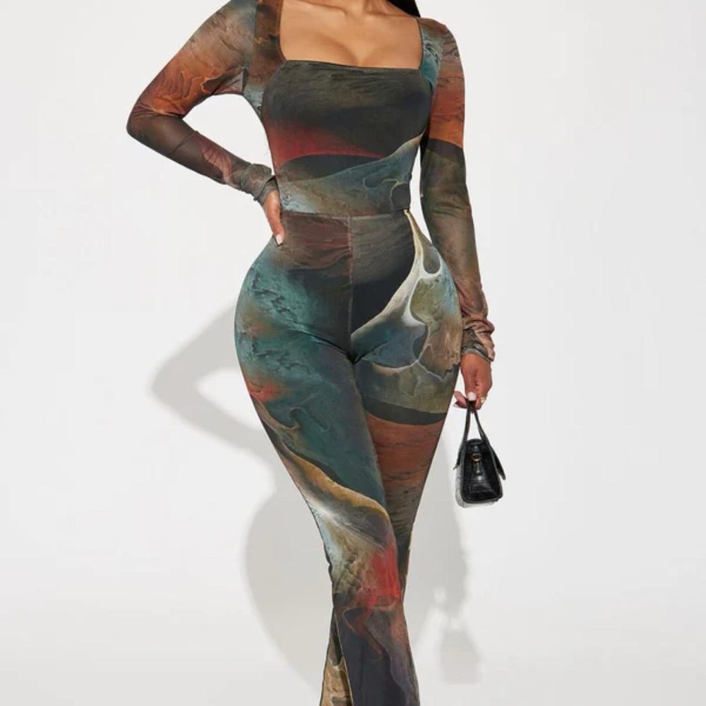Lost In A Trance Mesh Jumpsuit - Olive/combo